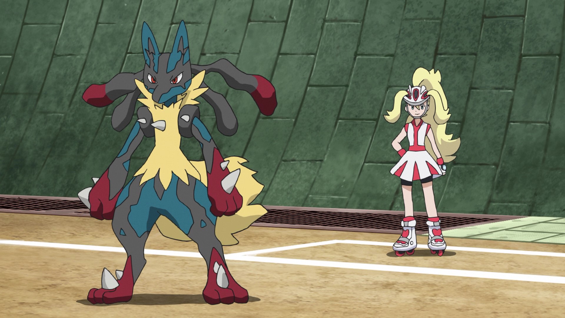 アニメ ポケットモンスター 公式 アニポケ メガシンカ 豆知識 その3 メガルカリオ は メガシンカのエネルギーと波動が混じり合って駆け巡った跡が全身に黒く刻まれています 第84話で ハリボーグ と対戦したコルニの ルカリオ もメガシンカし