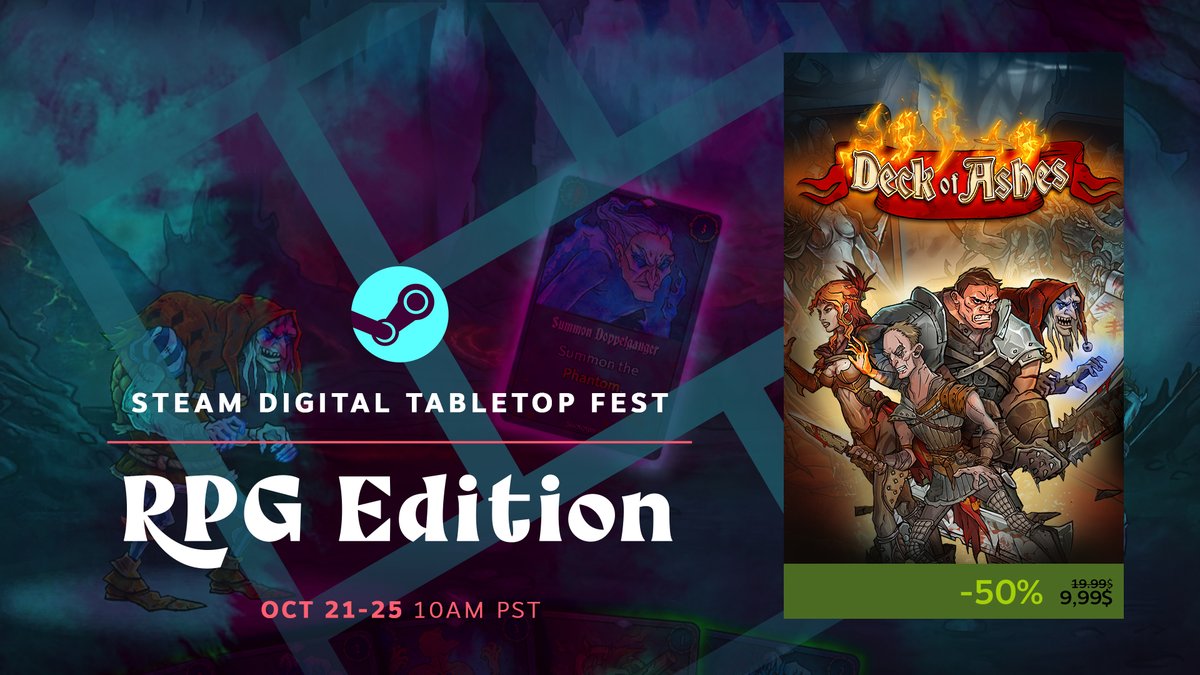 ESDigital_Games's tweet photo. #DeckOfAshes received a 50% #discount in honor of the digital tabletop fest at #Steam:

https://t.co/55DVQaXngM

Time to lay out your cards and challenge Death. Choose your anti-hero, tactics, and dive into a dystopian fantasy world!

#TabletopFest #sales #RPGEdition https://t.co/obhejA5Q5P