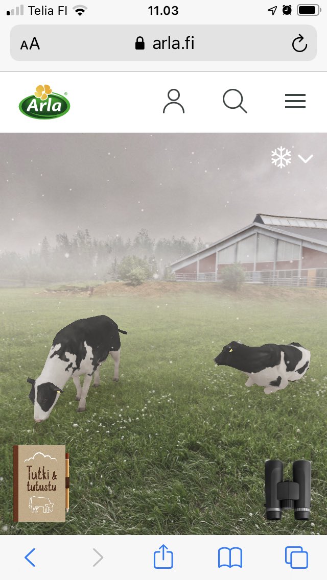 WestmanArja's tweet photo. Arlan XR-laitumella satelee tänään lunta❄️ Se on houkutellut paikalle Nekun 🐮ja muut lehmät, jotka viihtyvät ulkona talvisinkin. Astu laitumelle mobiililaitteella https://t.co/IQEHyWKvep #maitoasuomesta #arlateot #sustainability #xr https://t.co/GXr1MY1pTN