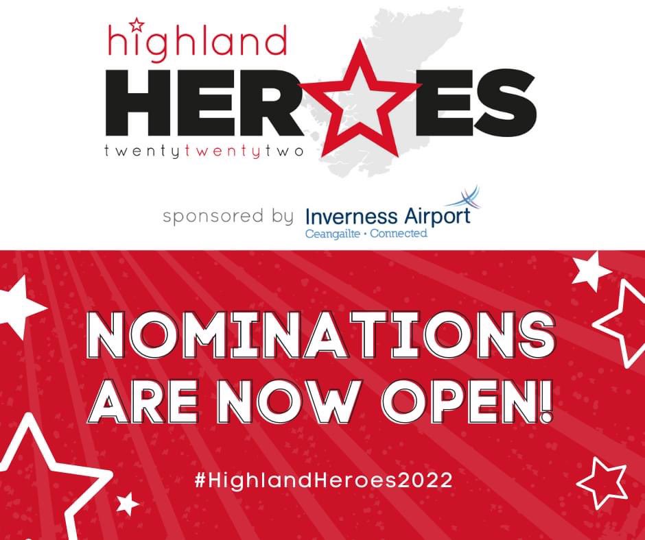 InvCourier's tweet photo. 🌟 HIGHLAND HEROES 2022 NOMINATIONS ARE OPEN 🌟

The Highland Heroes Awards sponsored by @INVAirport are back!

To nominate a hero in your community, visit https://t.co/ZNaiu2qVZM

⏳Nominations close on Friday 14th January

#HighlandHeroes2022 https://t.co/FacQ7JZuz2