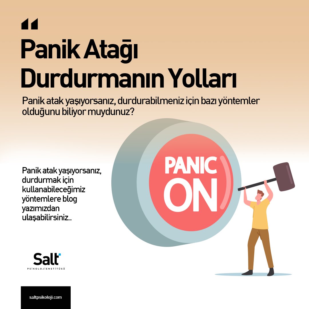 Panik atak yaşıyorsanız, durdurmak için kullanabileceğimiz yöntemlere blog yazımızdan ulaşabilirsiniz.. Yazının devamı Salt Blog'da! #panikatak
#saltpsikoloji #antalya