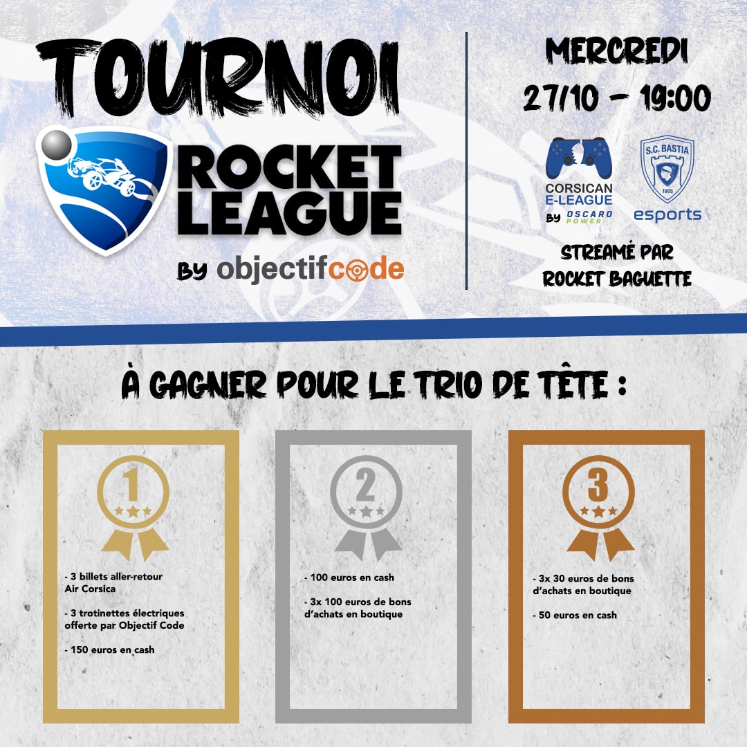 SCBastiaEsports's tweet image. 𝙏𝙤𝙪𝙧𝙣𝙤𝙞 #RocketLeague 🏎 by @sgsobjectifcode
🗓 Mercredi 27/10 - 19:00
🎥 Streamé par @RocketBaguette
🎁 De nombreux lots à gagner pour le trio de tête !
✍️ Inscriptions ouvertes !
↪️ corsican-eleague.gg