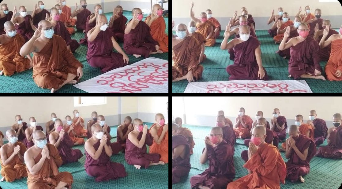 UChitNaingLin's tweet photo. Monks from Sangha Union of Mandalay demand for an immediate end to all of Burma's suffering. They also performed sermons &amp; prayed for federal democracy's development.   #WhatsHappeningInMyanmar #Oct22Coup #ASEAN_EngageWithNUG https://t.co/iAFOWEwDvh https://t.co/oDcrNeezRs