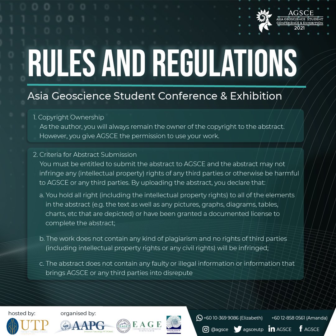 agsceutp's tweet photo. 📚 AGSCE 2021: ABSTRACT COMPETITION 📚

Below are the guidelines for the abstract competition. 

 For further enquiries, please contact ☎️: 
+(60)10 369 9086 (Elizabeth) 
+(60)12 858 0561 (Amanda) https://t.co/IfGErl26dl