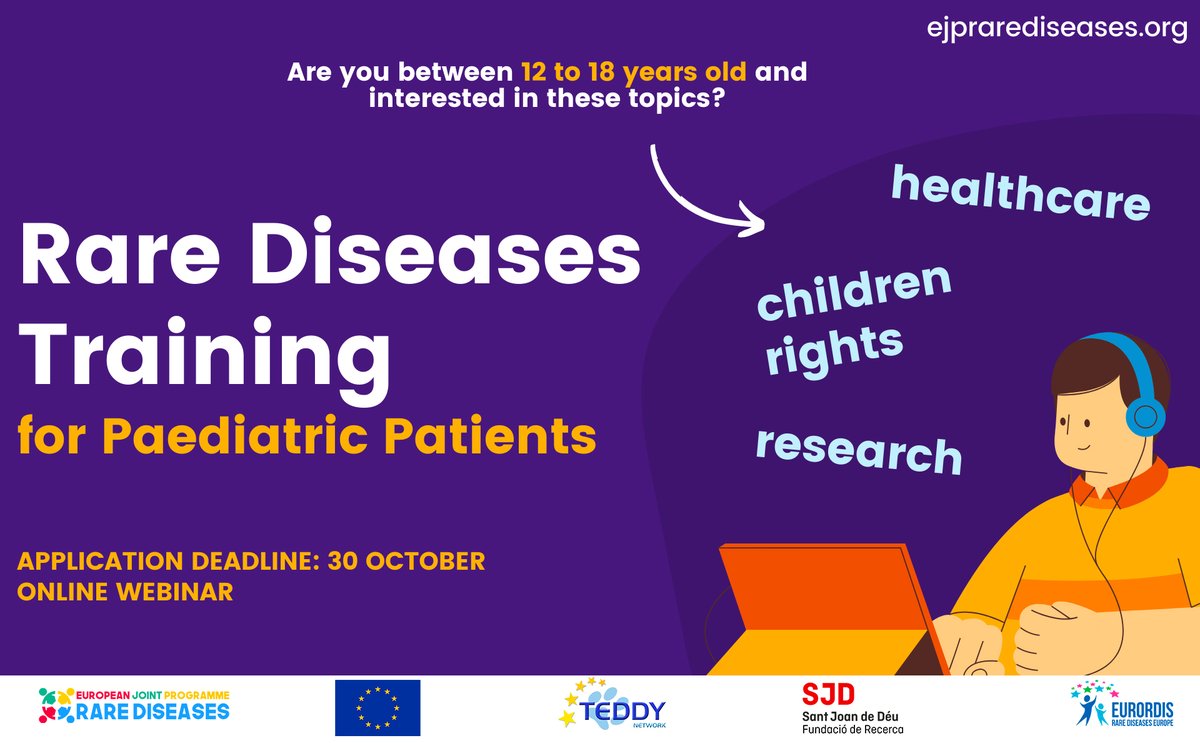 📣Are you aged from 12 to 18 and interested in the themes of #health, biomedical research, #healthcare, and children's rights?
This online training might be for you!
Only 8 days left to show your interest!
📆Deadline: 30 October
ℹ️More: ejprarediseases.org/news-expressio…
#RareDiseases
