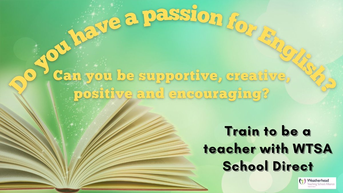 ITTWeatherhead's tweet photo. View our #SchoolDirect #English teacher training course here https://t.co/clv4PoV6jS
Applications are now open. 
@BHSAcademy @ClareMountSSC @MosslandsSchool @WeatherheadHigh @WestKirbyGS  @LJMU_Teach
  #getintoteaching #teaching #postgraduate #PGCE https://t.co/gyCvIoS0cg