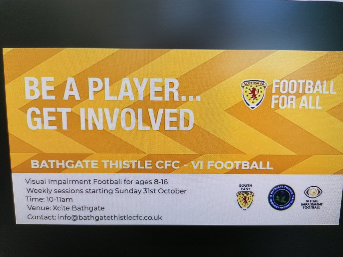 An opportunity for young people ages 8-16yrs with Visual Impairments to join football training in <a href="/LoveWestLothian/">West Lothian Council</a>  <a href="/XciteLeisure/">Xcite Leisure</a> Bathgate on Sunday mornings!