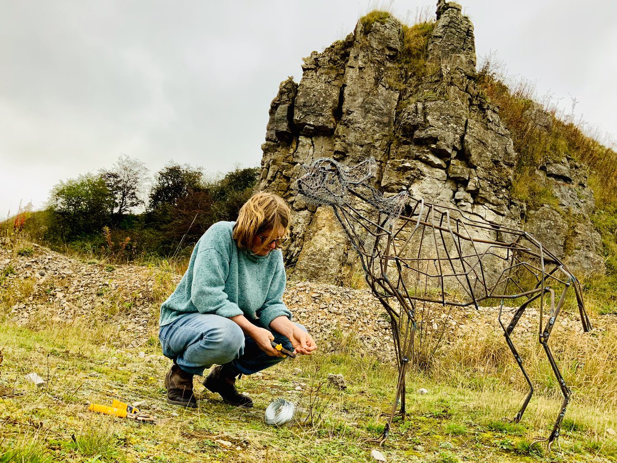 longcliffe's tweet photo. Artist Sally Matthews took the Hoe Grange Hyena back to its ancestral home this week. This is the first of three hyenas created for the exhibition next year in conjunction with Natural History Museum, London and Longcliffe Quarries 🪨#Earthboundproject #longcliffe #hoegrange https://t.co/Bo3JpxeKld