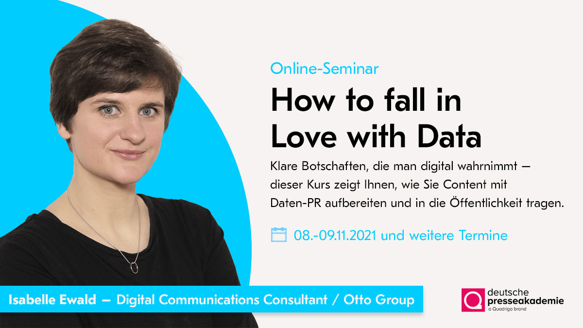 realdepak's tweet photo. Mit #Daten Geschichten erzählen und komplexe Inhalte verständlich visualisieren. Wie das geht, zeigt Ihnen #Tech-Strategin Isabelle Ewald am 8. und 9. November in ihrem Online-Seminar: https://t.co/DTeDJOszrB
@dolledeern #DatenPR #PR #Kommunikation https://t.co/qNUonCrzlA