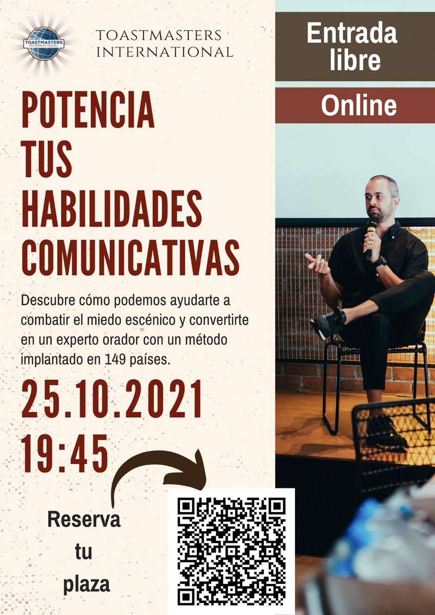 ToastmastersBu's tweet photo. POTENCIA TUS HABILIDADES COMUNICATIVAS🎤
¿Miedo escénico? ¿Orador frustrado? 
¡Este evento es para ti! ¡Saca al experto que llevas dentro!
ENTRADA LIBRE, reserva tu plaza
https://t.co/OFDLzg45HM

¡Te esperamos! https://t.co/EQtigs36DF