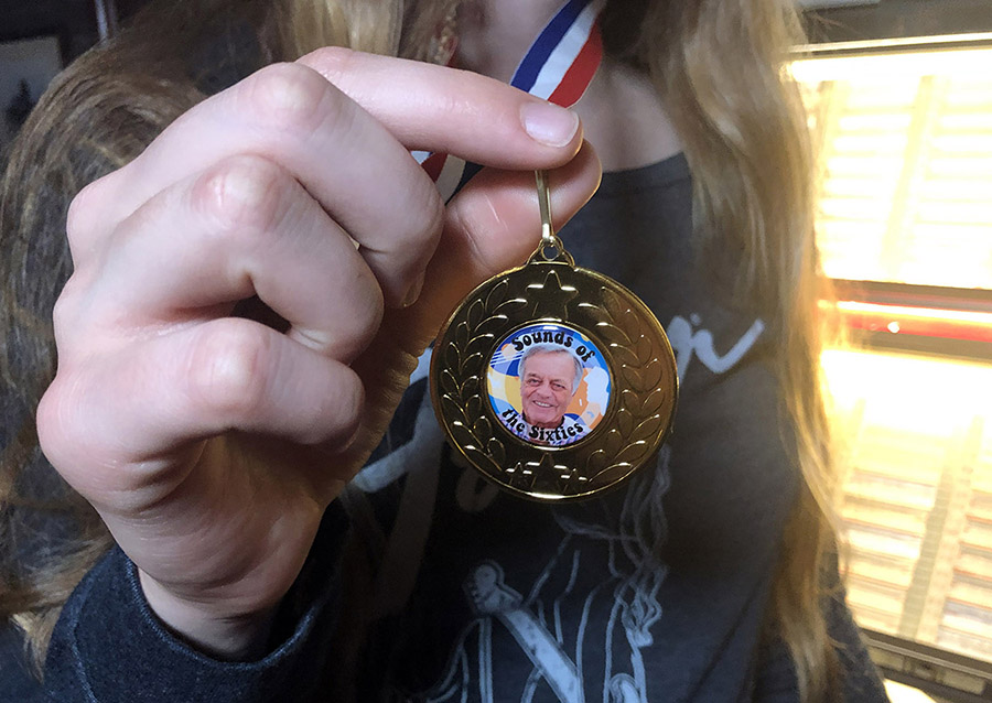 parker_yulia's tweet photo. Complete with her breakfast and on the way to a Swim Meet at 6.30 am, Nicole was so surprised to hear @tonyblackburn call her out as a winner of his ’Nearly Gold Medallion” on his Radio 2 show ‘Sounds of 60’s’  recently. It was the best medal she won that day ! 
@portsmouthhigh https://t.co/L2lQXk5ITC