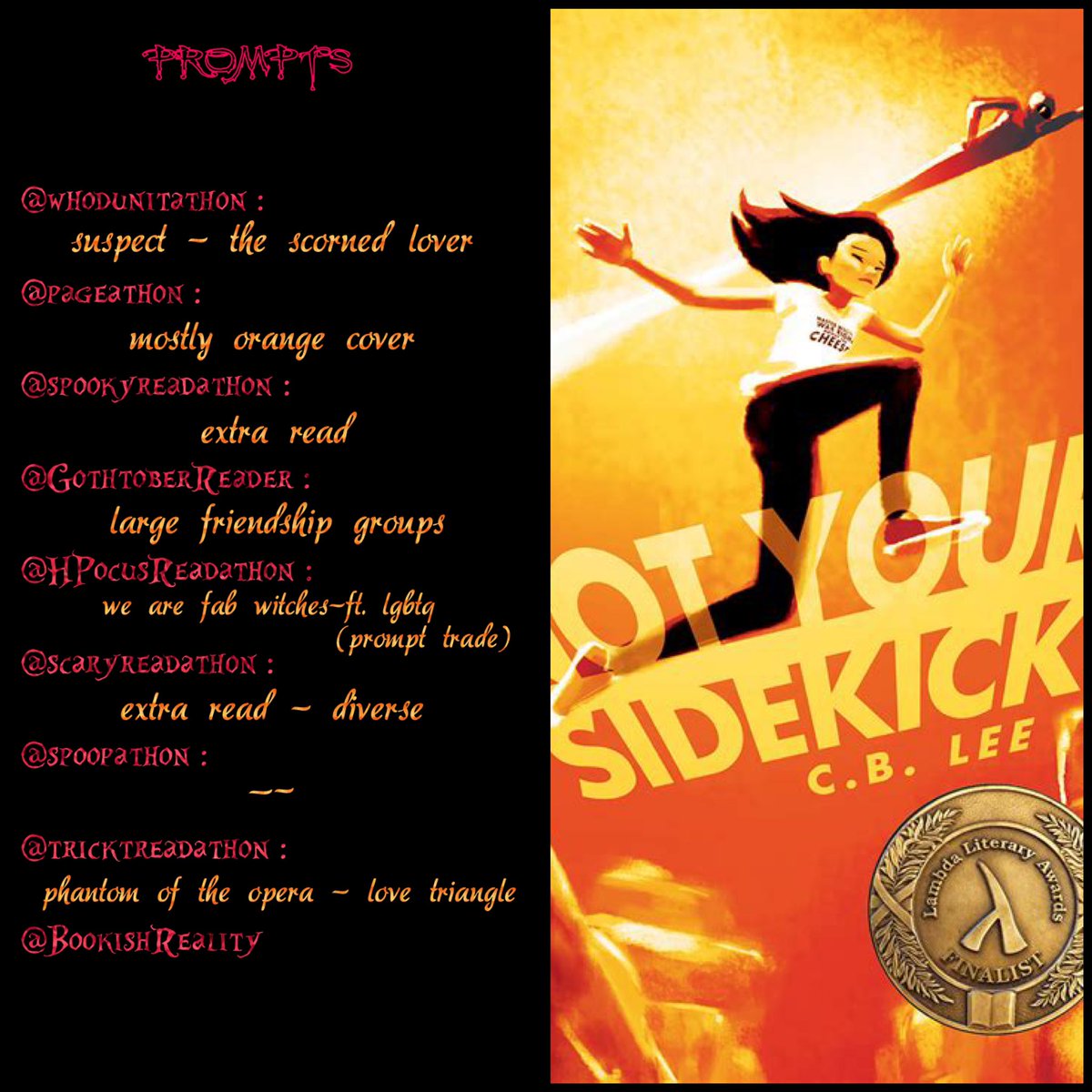 SusysStories's tweet photo. 8. Not Your Sidekick ⭐️⭐️⭐️
@BookishReality_ #HauntedMansion
@whodunitathon
@pageathon #TeamSummer
@spookyreadathon #TeamZombies
@GothtoberReader #TeamAngels #HeavenlyHalos
@HPocusReadathon #TeamUndead
@scaryreadathon #TeamOk
@spoopathon
@tricktreadathon https://t.co/U23wGty9cw