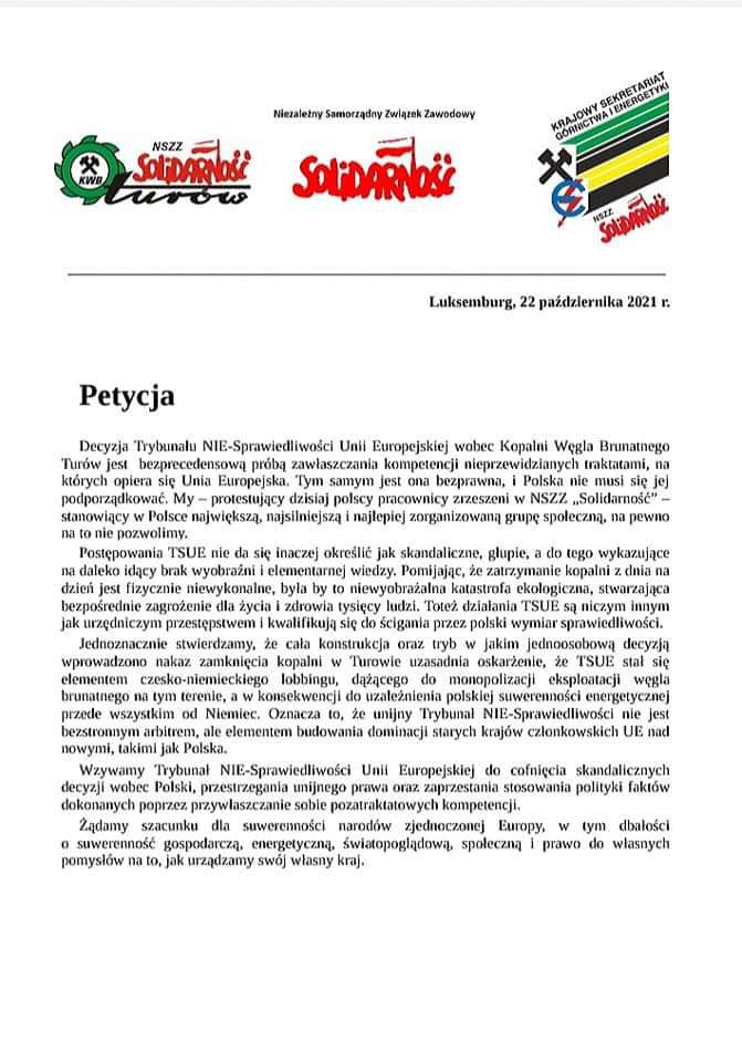 Grupa_PGE's tweet photo. Delegacja #NSZZSolidarnosc na czele z Jarosławem Grzesikiem spróbuje teraz złożyć petycje na ręce przedstawicieli #TSUE. #Turow #protest https://t.co/ljotBeD2Df