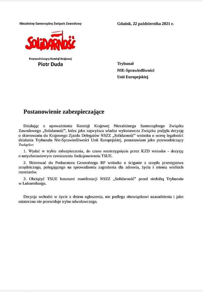 Grupa_PGE's tweet photo. Delegacja #NSZZSolidarnosc na czele z Jarosławem Grzesikiem spróbuje teraz złożyć petycje na ręce przedstawicieli #TSUE. #Turow #protest https://t.co/ljotBeD2Df