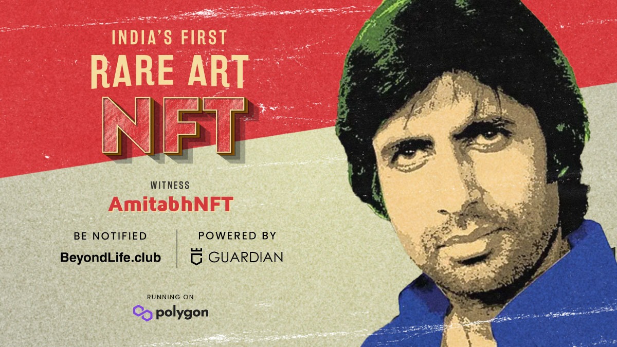 <a href="/0xPolygon/">Polygon | POL</a> GuardianLink launches #AmitabhNFT in association with beyondlife.club. Get ready to witness India's First Rare Art NFT, curated by <a href="/SrBachchan/">Amitabh Bachchan</a> himself.
Be notified <a href="/beyondlifeclub/">BeyondLife.Club</a>
Powered by <a href="/Guardian_NFT/">GuardianLink</a>
Running on  <a href="/0xPolygon/">Polygon | POL</a> @_PolygonStudios
#amitabhnft #NFTverse #NFT