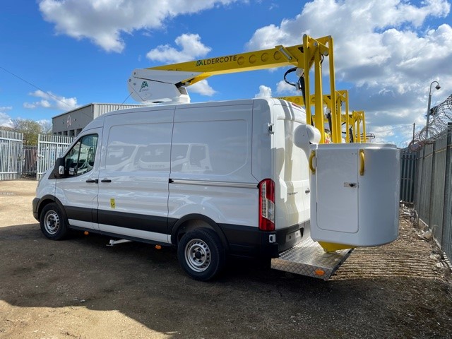 Aldercote's tweet photo. Aldercote VZ135 Ford Transit Van mounted platform awaiting customer collection https://t.co/yjnYXPzBEO