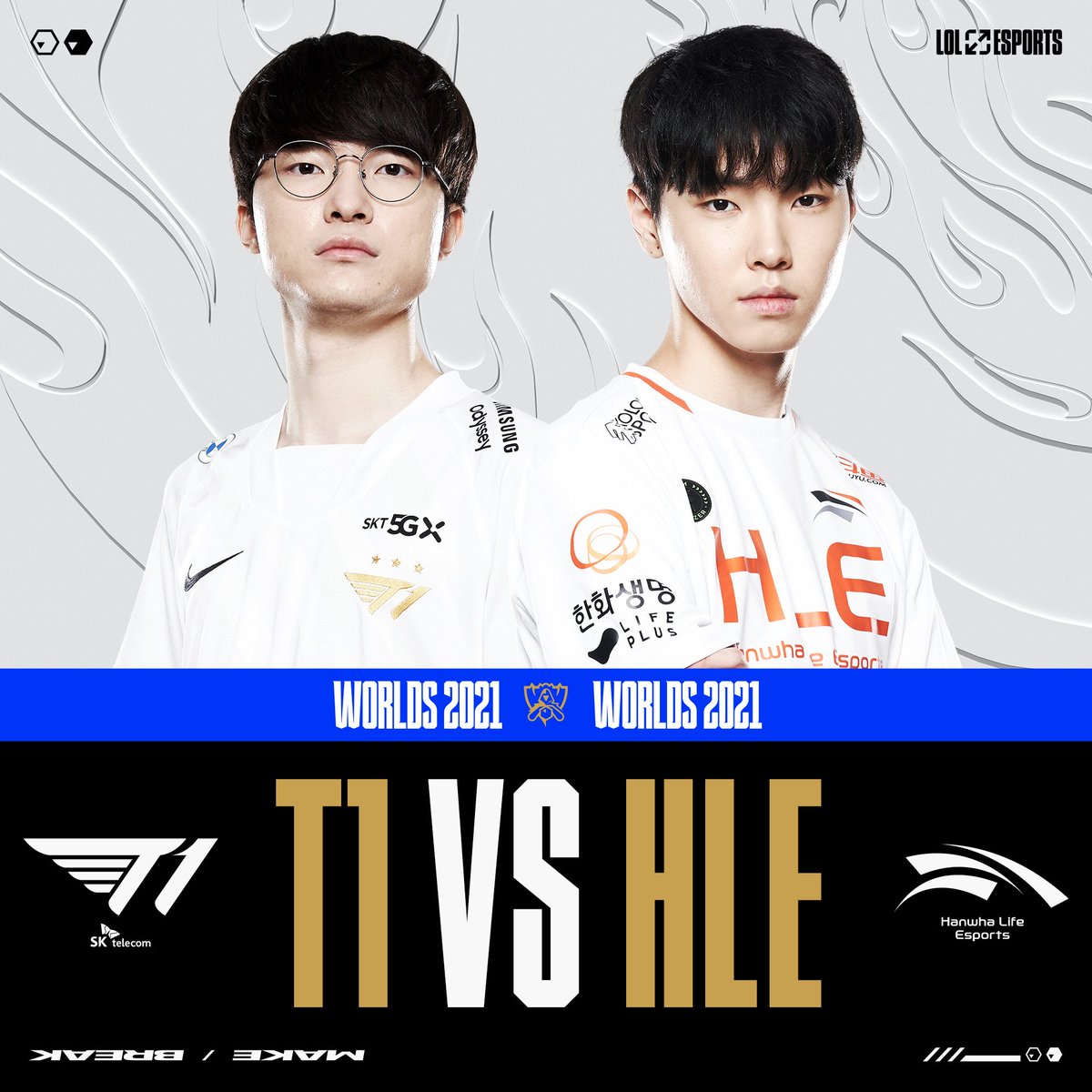 lolesports's tweet image. T1 vs HLE.

Faker vs Chovy.

The first #Worlds2021 Quarterfinal!