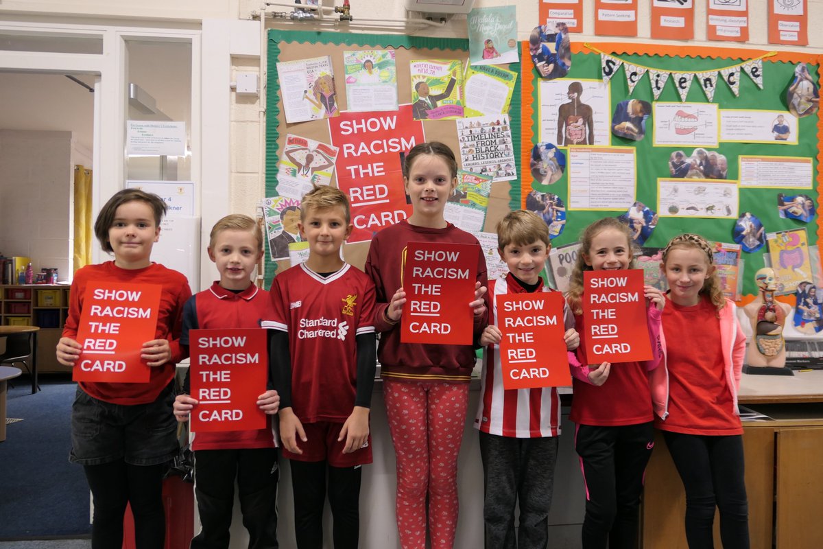 CeMossley's tweet photo. Mossley CE Primary are wearing red today to show racism the red card. Racism has no place in our society. #WRD21 #AntiRacist Change Hearts. Change Minds. Change Lives. https://t.co/eUt1GqLiGF