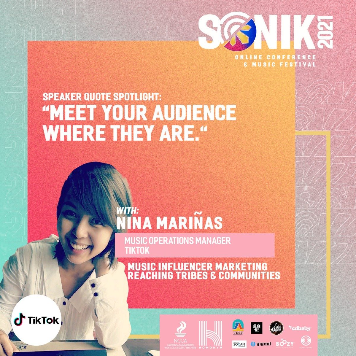 Speaker Quote Spotlight from Nina Marinas of TikTok at  #SonikPH2021

Join us here: bit.ly/sonik2021phili…

#PhilippinesRising ⤴️
#MusicConference