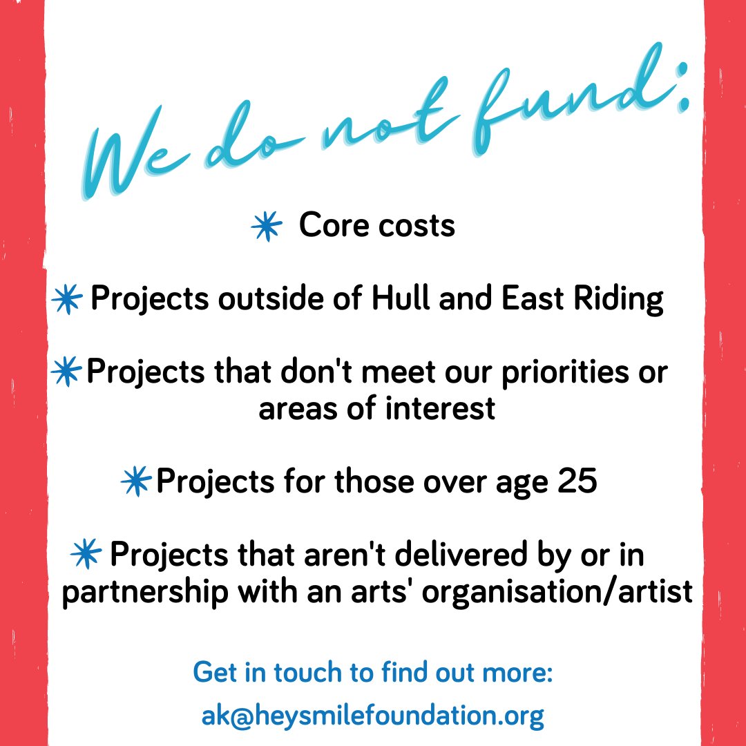 iamfundHEY's tweet photo. Although we wish we could fund everything, sadly we can't. Here are a few things we cannot fund to help you decide if your project is eligible. Get in touch if you are unsure! https://t.co/eM2IghHwE5