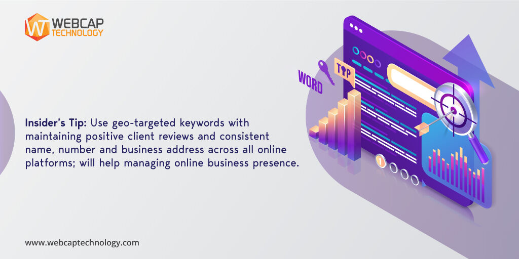 Webcaptech's tweet image. Using Geo-targeted keywords can actually do magic for your business.

#SEOTips #InsiderTips #GeoTargetedKeywords #OnlineAdvertising #QualityEnhancementThroughSEO
