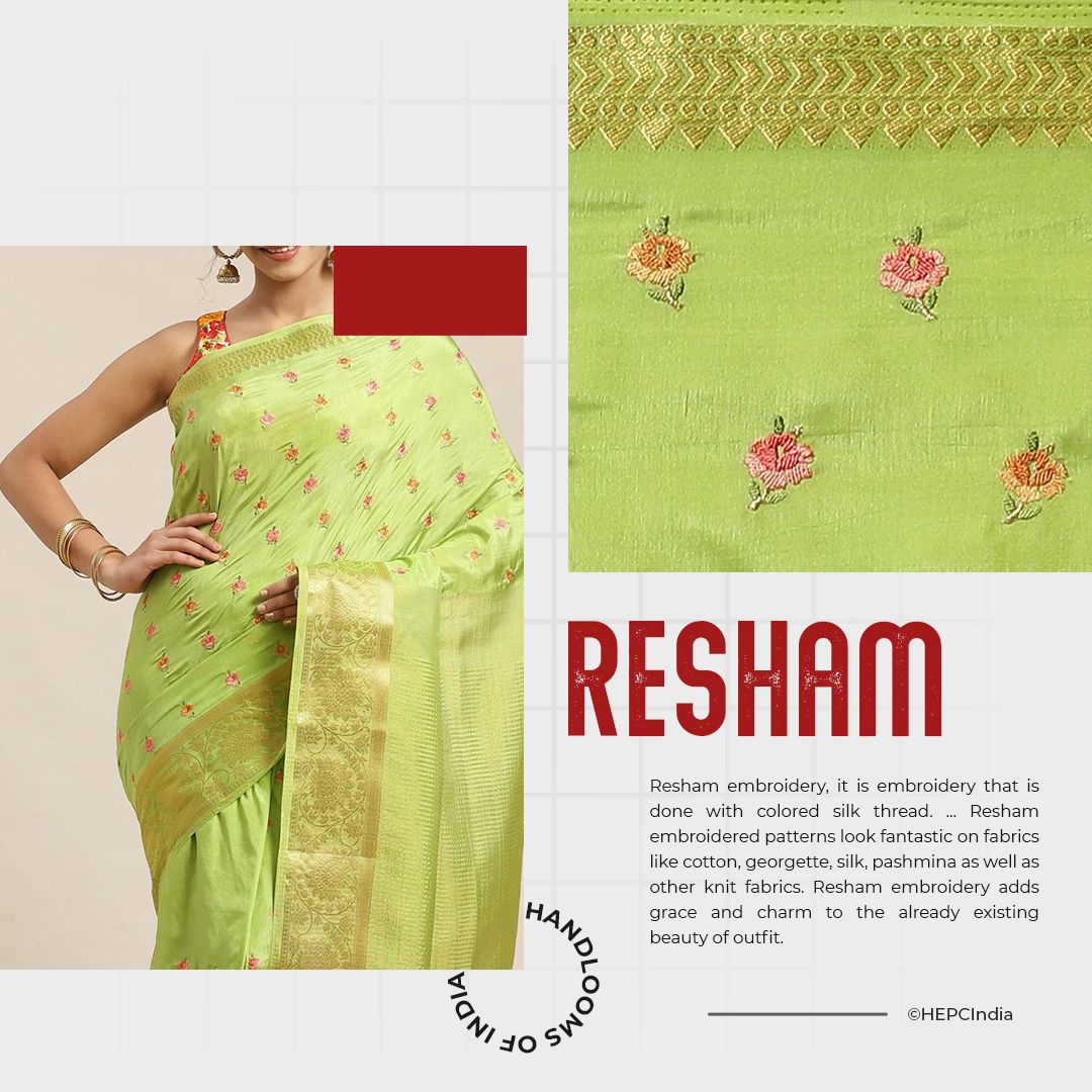 HEPC_India's tweet photo. Resham embroidery - add grace and charm to the already existing beauty of the outfit.
.β
.β
#local4global #vocal4handmade #supporthandloom #weaving #weaver #weaving #weavingloom #weavingart #weavingspecialist #weavingworkshop #weavings #weavinglove https://t.co/8nBAGJ9w67