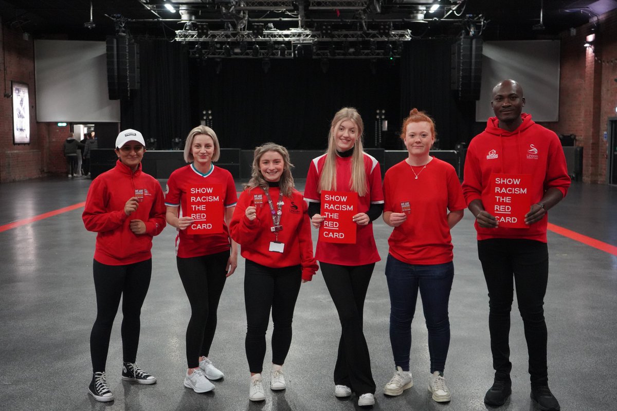 lincolnSU's tweet photo. (1) Today, we are proud to be wearing red and standing in solidarity with @SRTRC_England . 
Here at the Students’ Union we have a zero-tolerance approach to racism in all forms, in sport and, in all aspects of what we do. https://t.co/05gth4Qu8Q