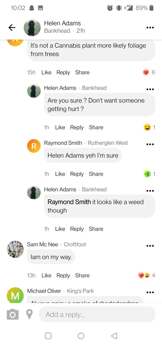 Got invited to a neighbourhood social media thing and its all nonsense but sometimes you get a wee belter. " A weed"