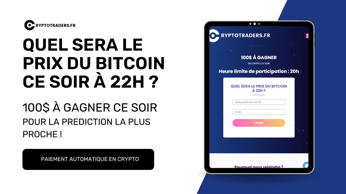 cryptotradersfr's tweet photo. QUEL SERA LE PRIX DU BITCOIN À 22H ?

🎁 100$ À GAGNER POUR CELUI AVEC LA PRÉDICTION LA PLUS PROCHE !

Pour participer : https://t.co/hMFEEac5B0

Follow la page &amp; retweet ce post !

#Bitcoin #concours #cryptomonnaies #bitcoinfrance https://t.co/eBcy5aV1Rr