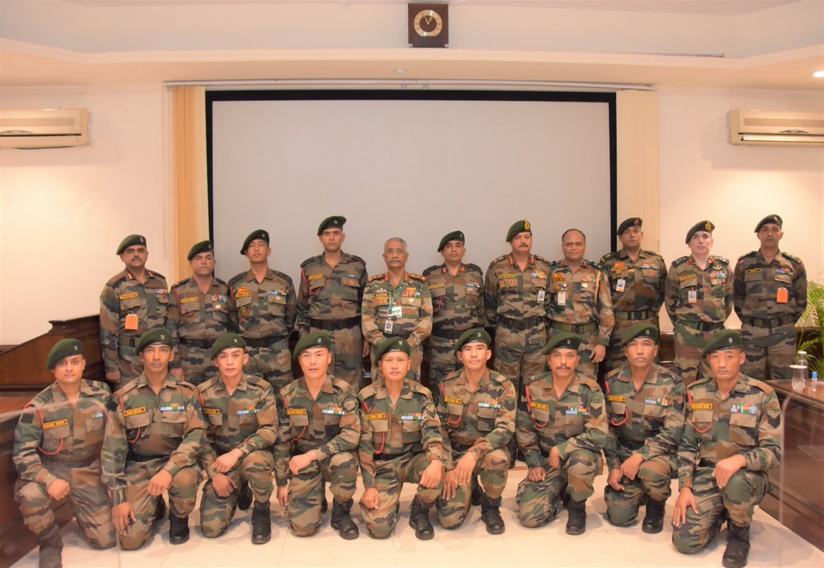 adgpi's tweet photo. General MM Naravane #COAS complimented the members of #IndianArmy team for the remarkable achievement of winning #GoldMedal in premier patrolling event #ExerciseCambrianPatrol, conducted every year at #Wales by #BritishArmy.

#IndianArmy
#StrongAndCapable https://t.co/H7tlsxEgWk