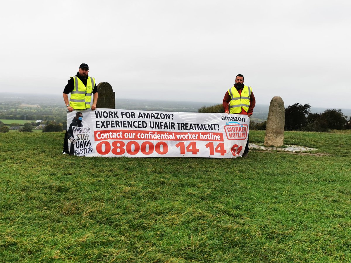 ActionAmazonIRE's tweet photo. Bringing our message to the Hill of Tara where the High Kings of Ireland were inaugurated at An Lia Fáil.

Work for Amazon? Concerned about working conditions? Contact our confidential hotline 1800 851 268 / https://t.co/3vzgdNvzkr https://t.co/QNh8ZS739q