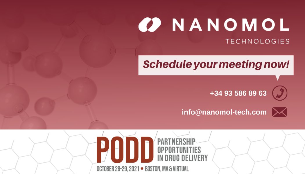 Nanomol Technologies (@nanomoltech) on Twitter photo In <a href="/nanomoltech/">Nanomol Technologies</a> we are pleased to announce that we will assist the 11th annual #PODD: Partnership Opportunities in #Drug #Delivery that will take place on October 28-29, 2021.
If you want to schedule a meeting, please click in the following link: nanomol-tech.com/contact In <a href="/nanomoltech/">Nanomol Technologies</a> we are pleased to announce that we will assist the 11th annual #PODD: Partnership Opportunities in #Drug #Delivery that will take place on October 28-29, 2021.
If you want to schedule a meeting, please click in the following link: nanomol-tech.com/contact