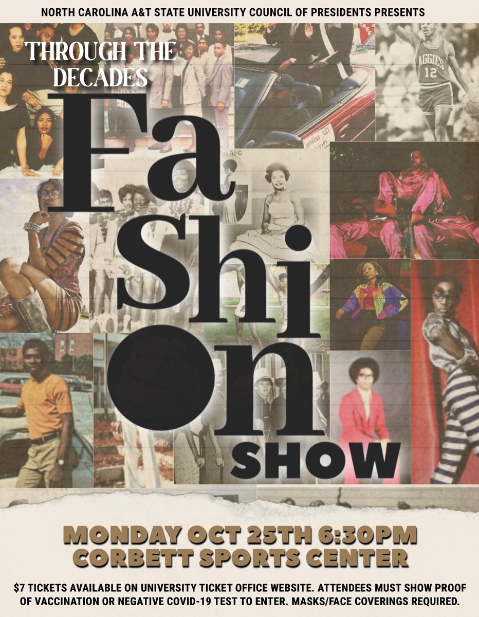 NCAT_OSA's tweet photo. #NCAT are you ready? @NCATCOP presents Through the Decades Fashion Show happening Monday 10/25 at 6:30 pm! ✨
#NCAT25 #NCAT24 #NCAT23 #NCAT22 #NCAT21 https://t.co/XN46Zx7aEr