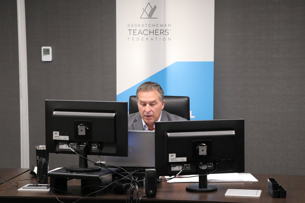 SaskTeachersFed's tweet photo. Councillor Conference 2021 has kicked off with opening remarks from STF President @patrickmaze #STFCouncil #skteach #saskteachers https://t.co/C0MhbbDGDL