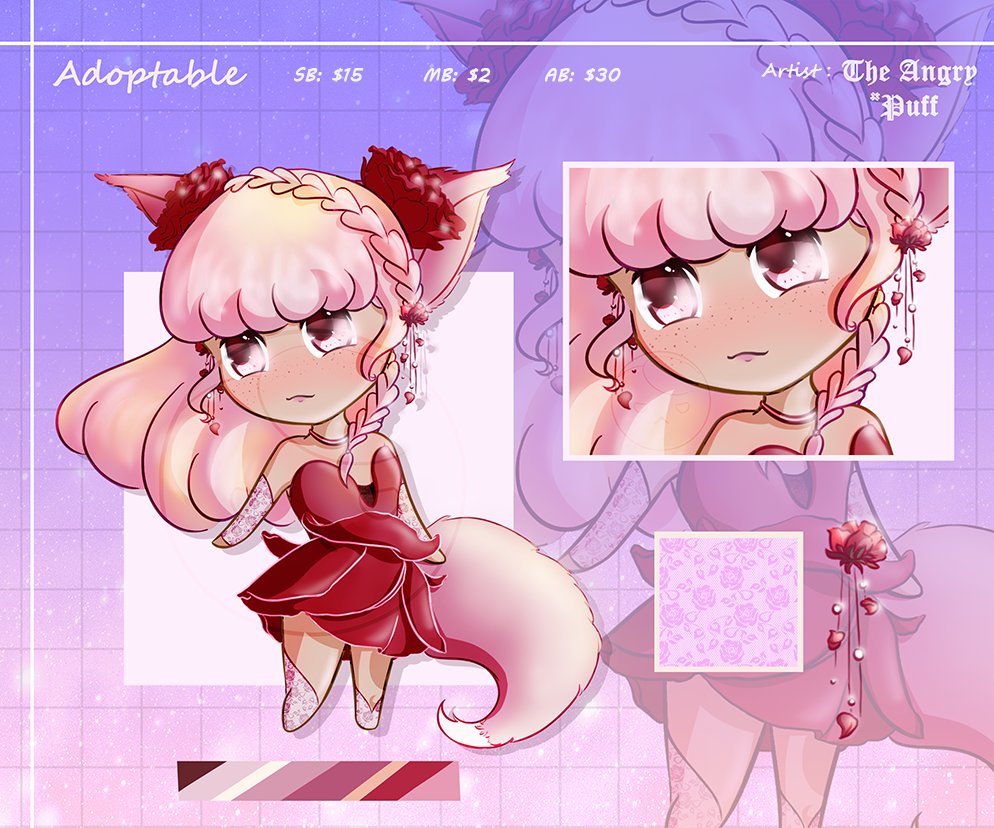 Flower girl adoptables ❤ 
Starting bid: $15
Minimum bid increase: $2
Autobuy: $30
Payment via paypal
General adoptable rule list here: facebook.com/media/set/?van…
Auction will close after 72 hours or until they've found a good home. 

#adoptables #kemonomimi #chibiart
