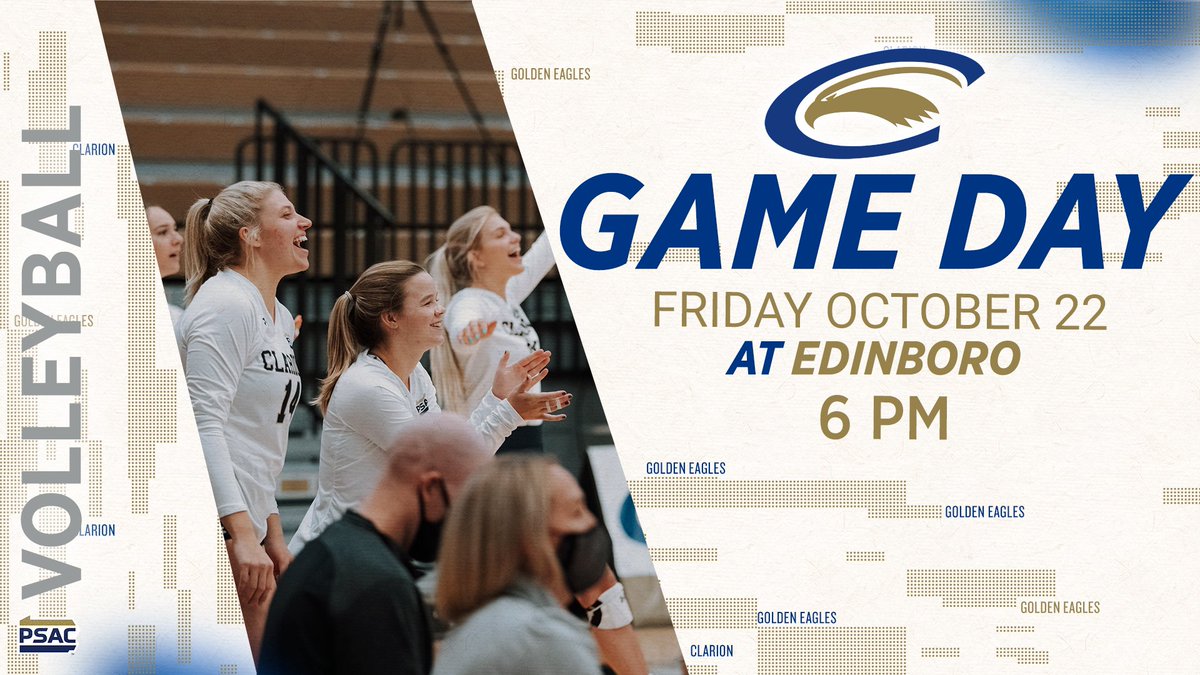 It's a titanic matchup atop the PSAC West! @clarionvball heads on the road to face the Fighting Scots!

🦅🏐🆚⚔
📅 Oct. 22
🕕 6 PM
📍 Edinboro, PA
🏟 McComb Fieldhouse
📺 bit.ly/3psQ1Xu