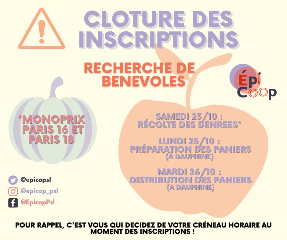 Inscriptions closes!

🎉 Vous avez été nombreux et nombreuses à vous inscrire pour cette distribution alimentaire et les inscriptions sont désormais closes. 

👉 Merci pour vos inscriptions et nous nous retrouverons mardi 26 octobre de 16h à 18h à Dauphine.