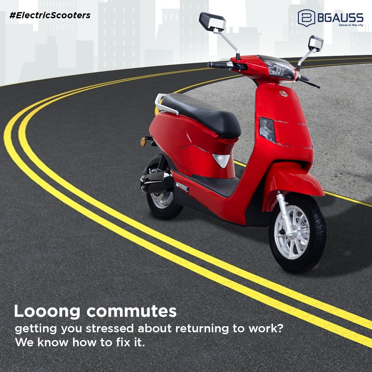 BGaussOfficial's tweet photo. Longgg commutes will seem short with BGauss and will make everyday a fun day! ⁣
⁣
#BGaussElectricScooters #goelectric #electricmobility #SensiblyStylish #MakeEverydayElectric https://t.co/wiug3PWw5n