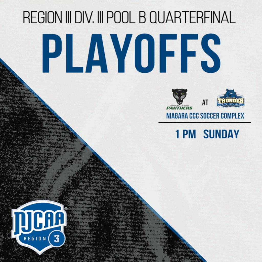 MSOC: The No. 7 <a href="/NiagaraMSC/">Niagara CCC Soccer</a> (6-6) squad returns to the postseason for the first time since 2015 when it hosts No. 10 <a href="/TCPanthers/">Tompkins Cortland Panthers</a> (2-8) in a <a href="/NJCAAReg3/">NJCAA REGION 3</a> Pool B quarterfinal at 1 p.m. Sunday. The winner will travel to No. 2 <a href="/HerkimerGeneral/">Herkimer Generals</a> at 6 p.m. Wednesday. #RollWolves ⚽️🐺💪