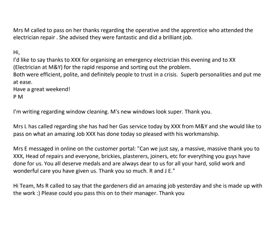 An afternoon well spent reading through this months compliments, and giving my time and recognition to all of the individuals who have delivered  such a wonderful service. Brilliant to understand the great customer service our team are consistently delivering  🙌🏼 happy Friday 💙