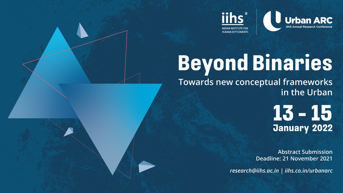Call for submissions! The sixth edition of IIHS' annual research conference #UrbanARC will be online from 13 to 15 January 2022. 
We invite scholars and practitioners to send in their proposals by 21 November 2021! 
More details on the theme: bit.ly/UrbanARC_TW
<a href="/GautamBhan80/">Gautam Bhan</a>