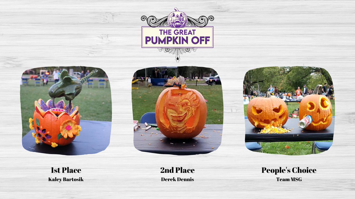 THANK YOU to everyone who attended last night's Great Pumpkin Off event! We had a lot of fun and hope you did too! 🙌

Here are the winning pumpkins!! 🎃🏆

More pictures to be posted later today!