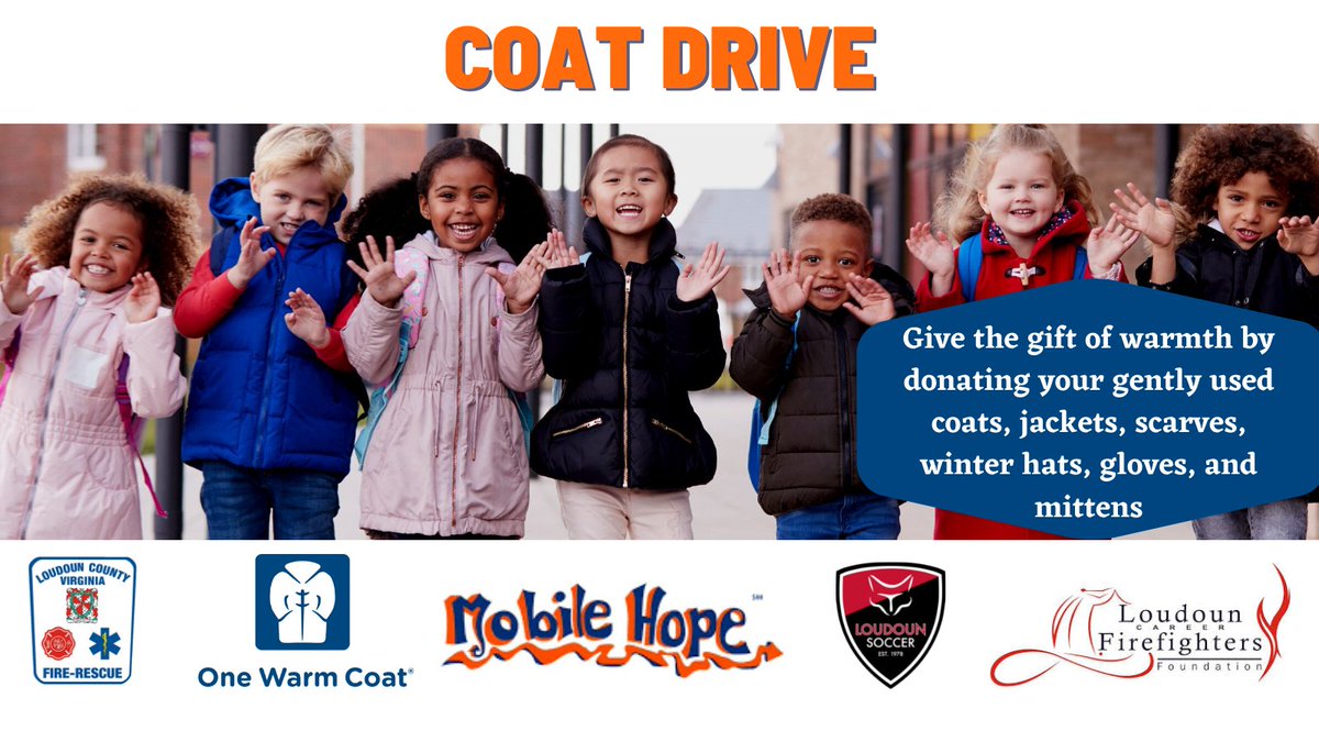 LoudounFire's tweet photo. Cold weather❄️is around the corner. Give the gift of warmth by donating new or gently used and clean coats, jackets, scarves, winter hats, gloves and mittens. 

Find a drop off location near you and learn more at https://t.co/4fwXQinb66 

@Chief600KJ @onewarmcoat @MobileHopeLC https://t.co/K6fTgmif8R