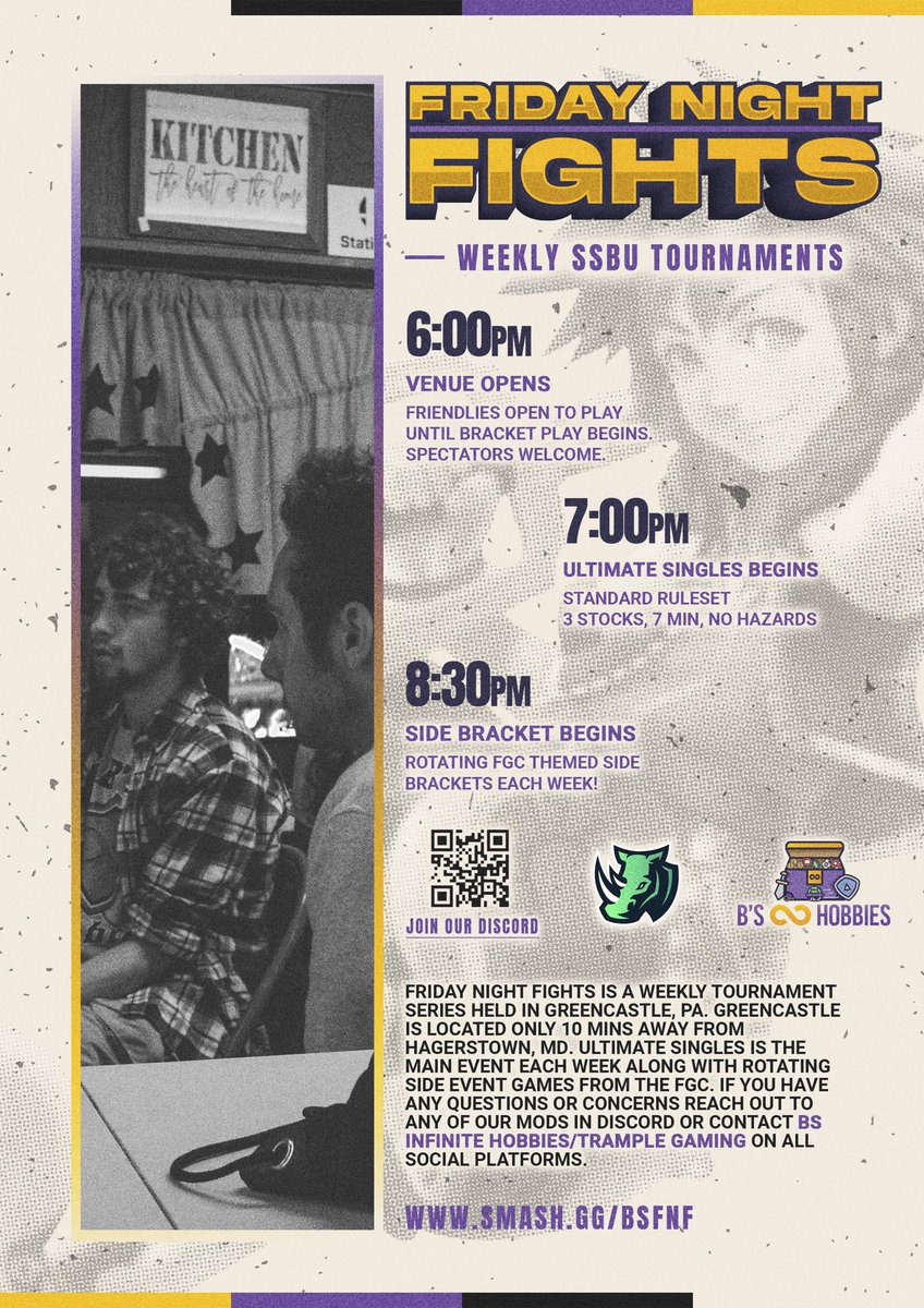 BsInfiniteHob's tweet photo. Don’t forget we have our Friday Night SSBU weekly tonight! Swing by and play some games, our side event tonight is Mario Kart 8.

Reg- https://t.co/KmtxCNmIsJ https://t.co/XwBUNiTMfj