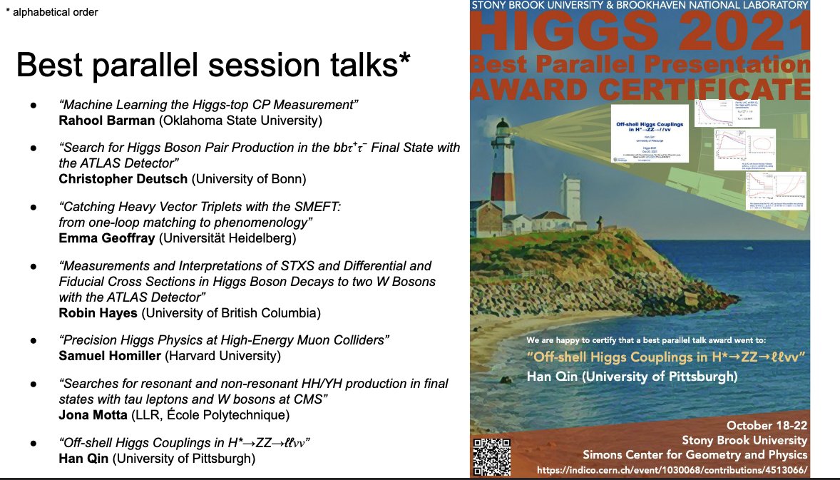 Congratulations to the #Winners of the #Higgs2021 Best Parallel Session Talks!