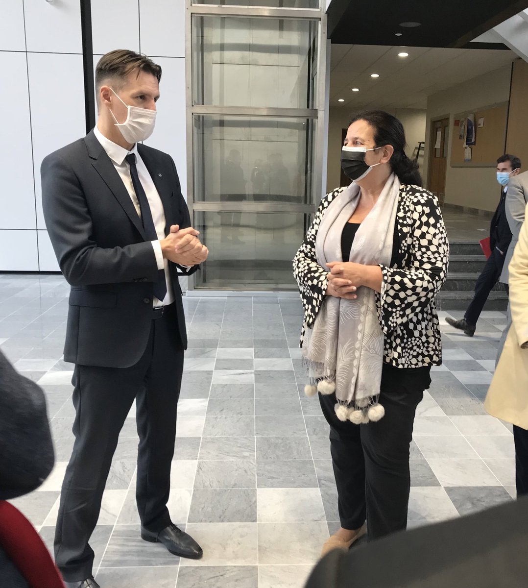 LaasCNRS's tweet photo. Liviu NICU, directeur du #LaasCNRS présente les grands axes de recherche du laboratoire @VidalFrederique avant l’accompagner pour une visite « en tenue » de la salle blanche. https://t.co/ZQZ5cdns9A