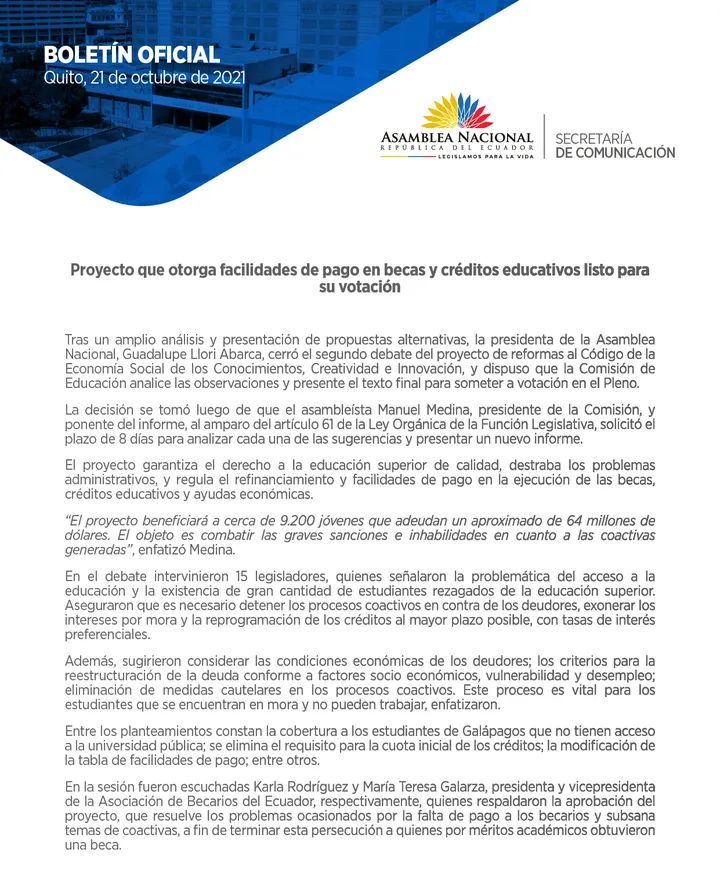 ABREC_ec's tweet photo. Desde #ABREC Esperamos la respuesta positiva de @AsambleaEcuador. Agradecemos el trabajo conjunto y la apertura hacia los becarios. https://t.co/ctQr6xVqEU
