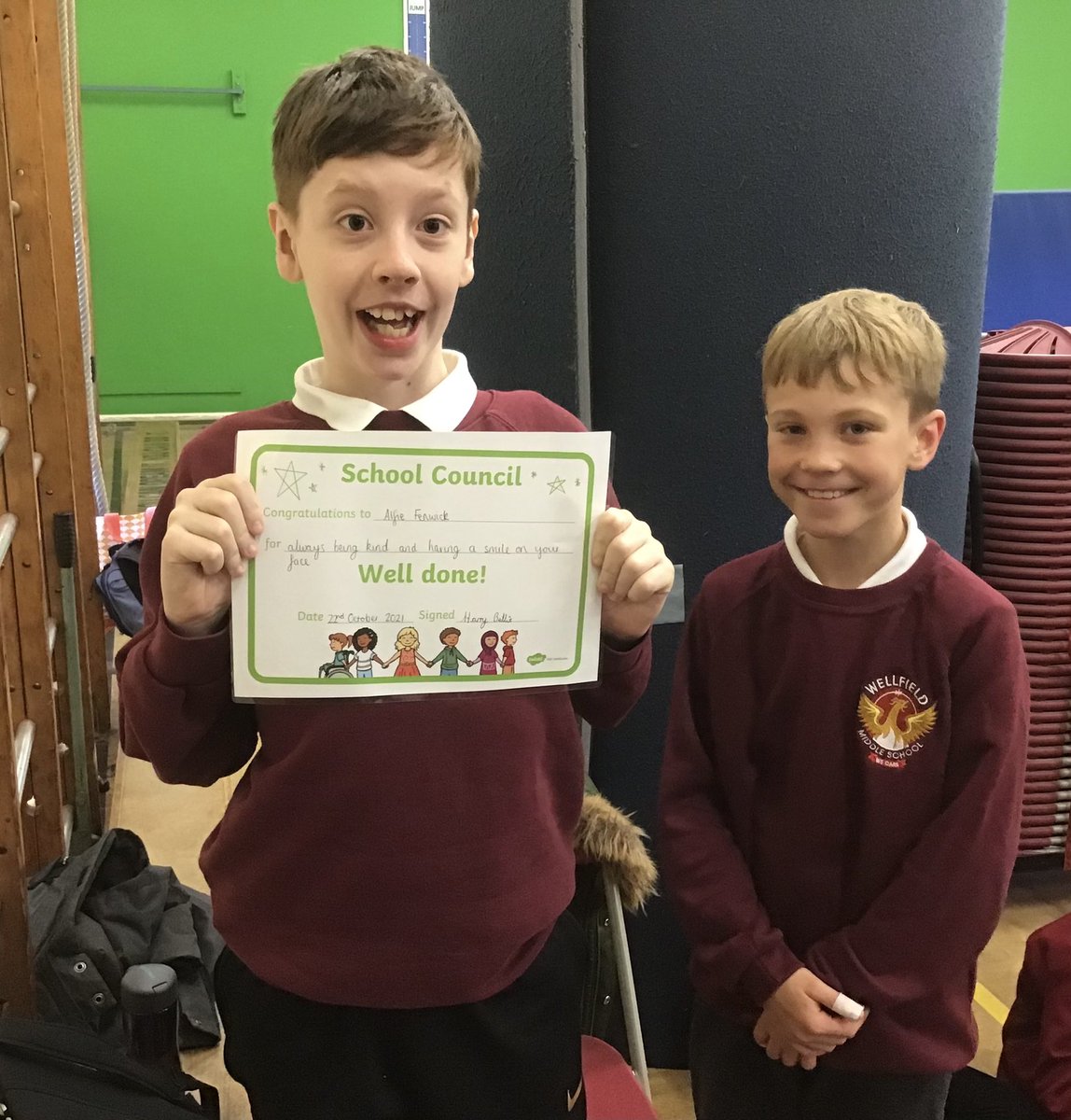 WellfieldMiddle's tweet photo. Well done to Alfie in y6 for receiving our very first school council award 🥇 These are chosen by the members of the school council and awarded to people who they notice following our WE CARE and 5C values. Alfie was chosen for his kindness to others! 🏆#WMSWeCare #WMS5Cs https://t.co/CrTYz1eYi6