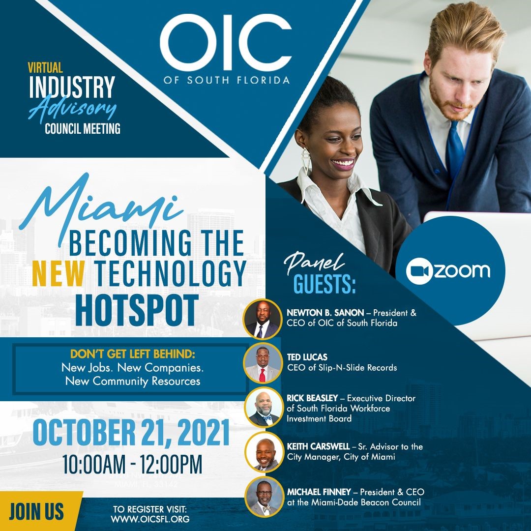 <a href="/beaconcouncil/">Miami-Dade Beacon Council</a>'s <a href="/MichaelAFinney/">Michael Finney</a> joined <a href="/OICSFL/">OIC of South Florida</a>'s "Miami Becoming the New Technology Hotspot" with Newton B. Sanon, @SlipNSlideRec's @IAmTedLucas, <a href="/CityofMiami/">City of Miami</a>'s Keith Carswell &amp; @RBeasley87 of SFL Workforce Investment Board. #BeaconInAction #OICSFL #MiamiTech