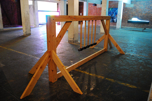 THE SELF-ISOLATION RESIDENCY 
20TH OCTOBER 2021: DAY 570

'The Newtonian Nightmare'
timber construction with sledgehammers
'Synthesis: An Exhibition of Art &amp; Science.'
Manchester Festival of Science 2013

antonyclarkson.com/blog/the-self-…
#ScienceAndIndustryMusium #Moore #Tanguy #Sculpture